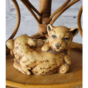 Vintage Lion Cub figurine Hand-painted Ceramic 2 cubs cuddling Brown Tan 3"